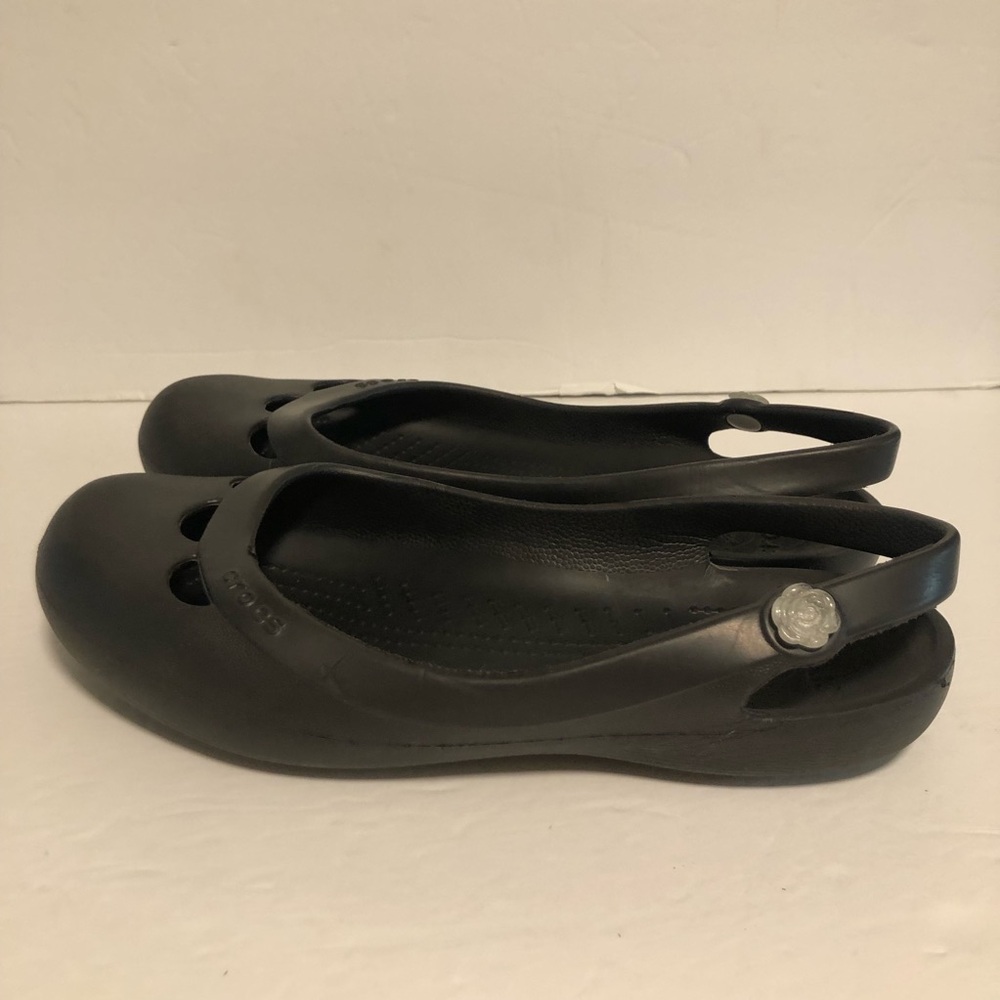 CROCS Jayna Black Women's Slingback Ballet Flats w/ Flower Charm Womens 10